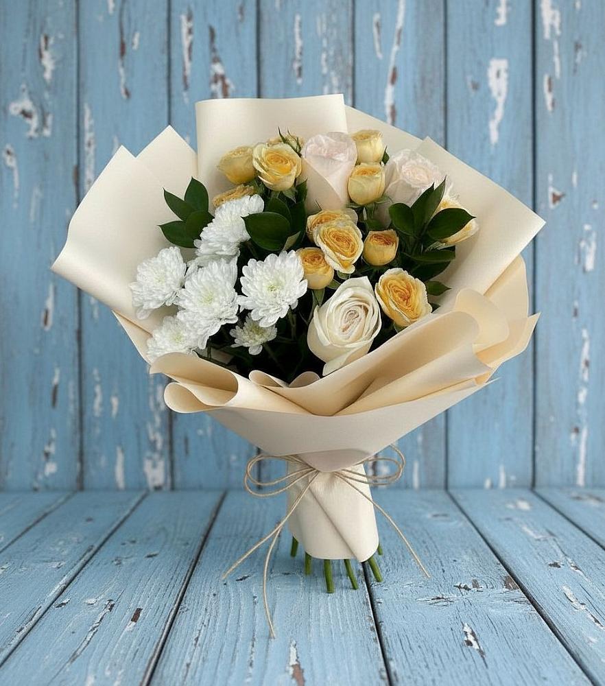 Букет цветов из: Розы и Хризантемы в Кумёны
