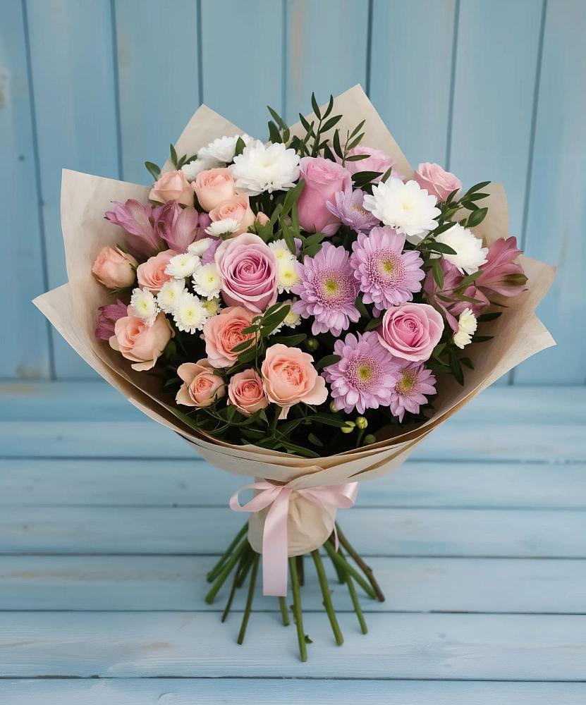Букет цветов из: Хризантемы, Розы и Альстромерии в Кумёны