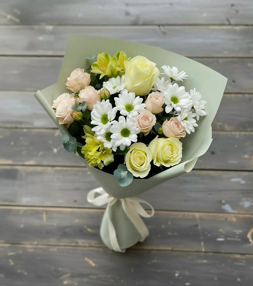Букет цветов из: Альстромерии, Розы и Хризантемы в Кумёны