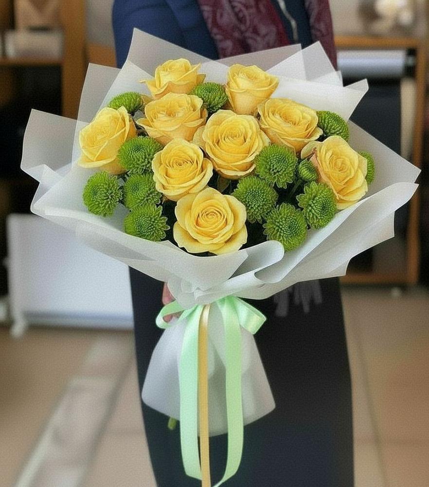 Букет цветов из: Хризантемы и Розы в Кумёны