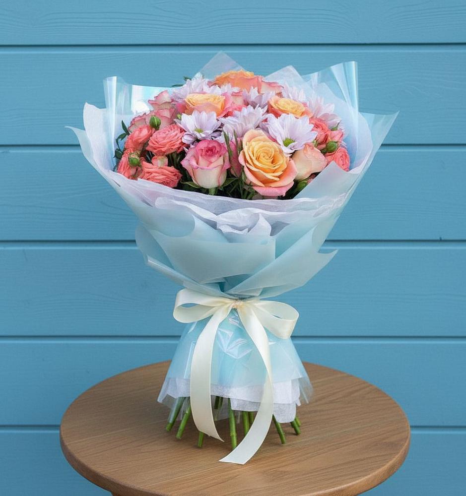 Букет цветов из: Хризантемы и Розы в Кумёны