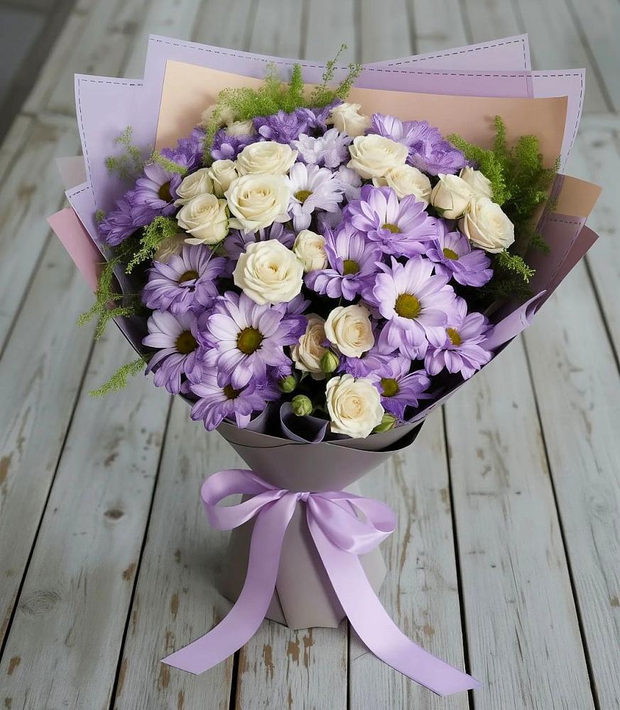 Букет цветов из: Хризантемы и Розы в Кумёны